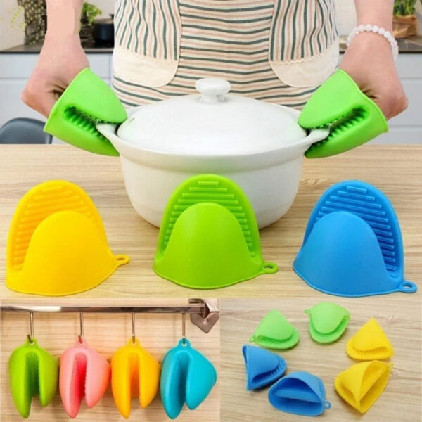 Silicone Heat Resistant Gloves Clips Insulation Non Stick Anti-slip Pot Bowel Holder Clip Cooking Baking Oven Mitts - Pair (Random Color)