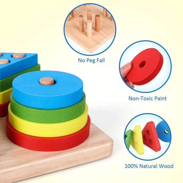 Lewo Wooden Puzzle Toddler Toys Shapes - Image 5