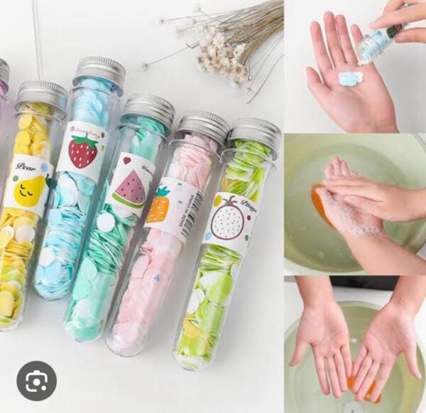 100 PC's tube disposable Paper Soap  Disposable Paper Soap  With Bottle  Multi-color.