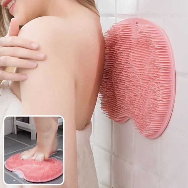 Body Wash Brush Shower Foot & Back Scrubber Mat, Wall Stick Suction Silicone Bathroom Scrubber (Random color) - Image 2