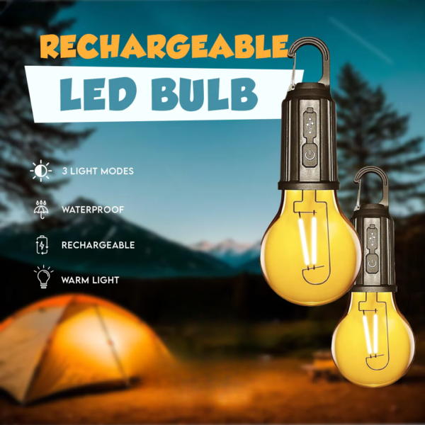 Rechargeable LED Lamp Bulb, Emergency Camping Lights with Clip Hook, Mini Portable Camping Light, Portable Camping Lantern with Hook, Outdoor LED String Bulb, Waterproof Type C Charging